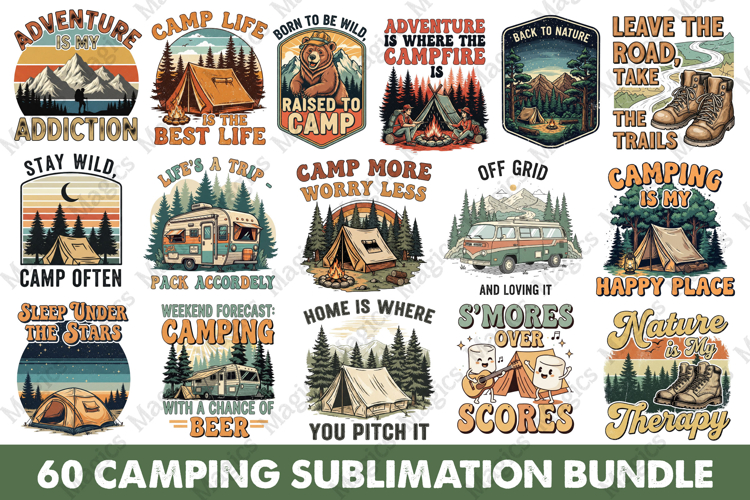 60 Camping sublimation Bundle, Camper png, Camping PNG