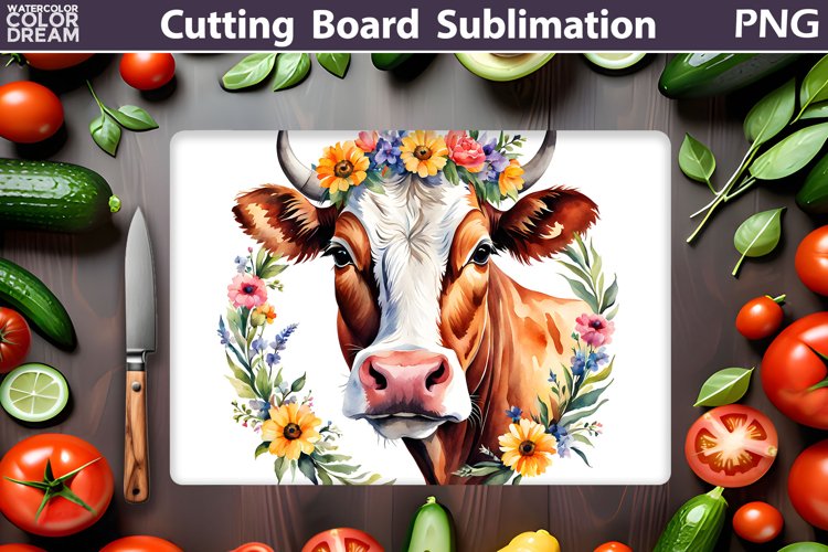 Cow Floral Cutting Board | Farm Cow Glasses Cutting Board