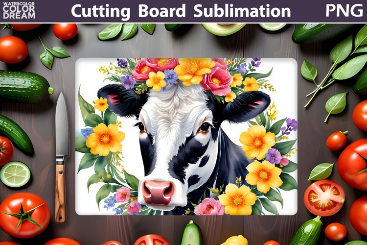 Cow Floral Cutting Board | Farm Cow Glasses Cutting Board