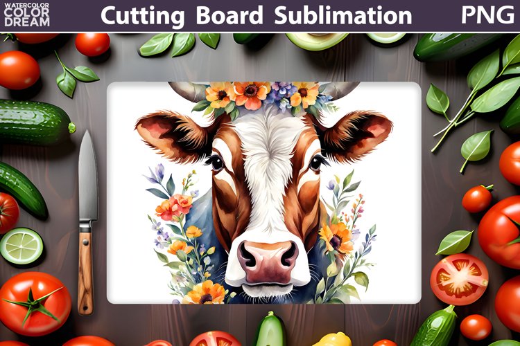 Cow Floral Cutting Board | Farm Cow Glasses Cutting Board