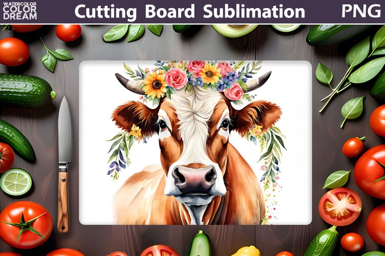 Cow Floral Cutting Board | Farm Cow Glasses Cutting Board