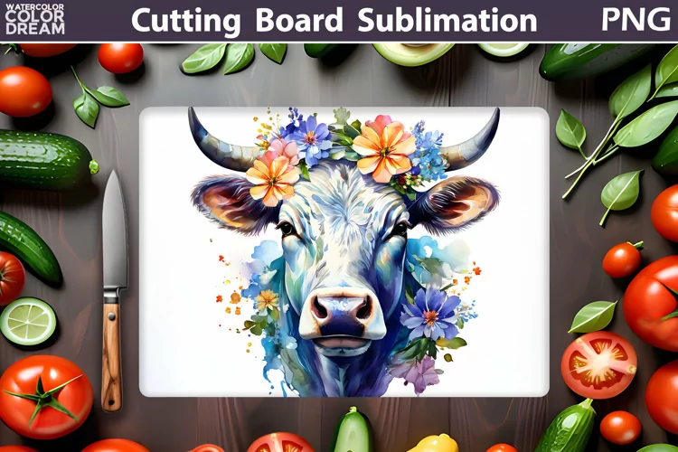 Cow Floral Cutting Board | Farm Cow Glasses Cutting Board