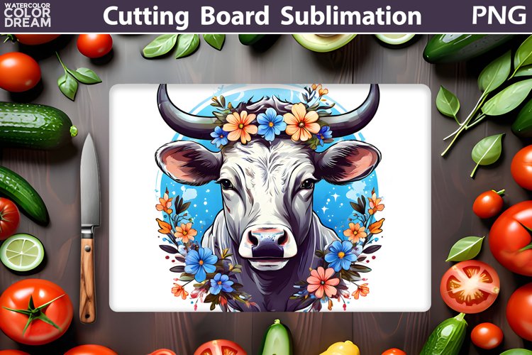Cow Floral Cutting Board | Farm Cow Glasses Cutting Board