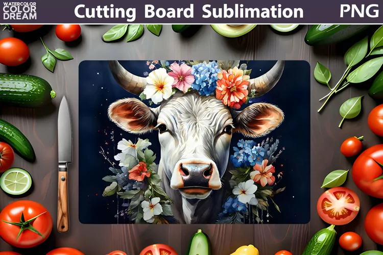 Cow Floral Cutting Board | Farm Cow Glasses Cutting Board