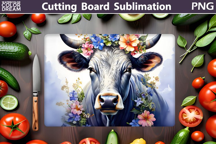 Cow Floral Cutting Board | Farm Cow Glasses Cutting Board