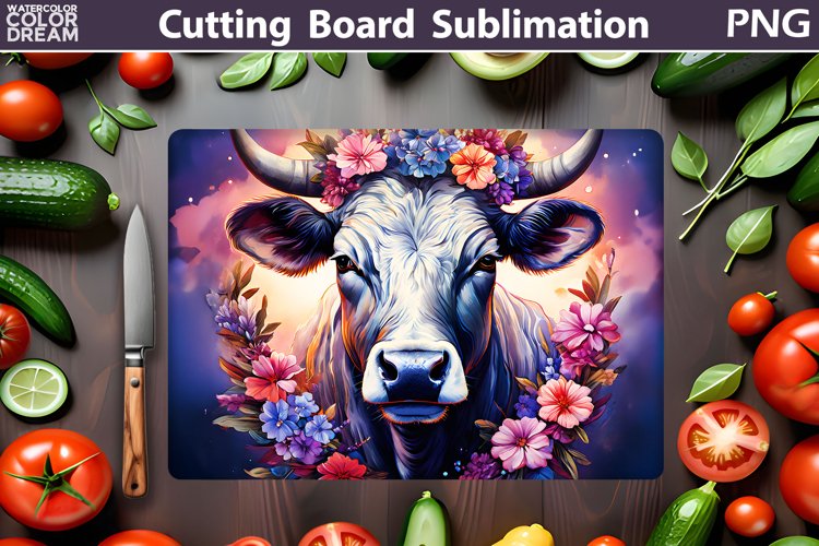 Cow Floral Cutting Board | Farm Cow Glasses Cutting Board