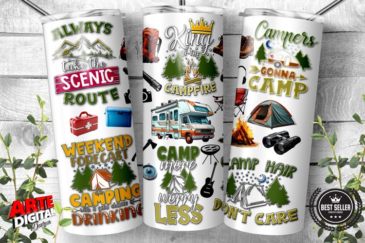 Camping tumbler wrap, Lets Go Camping, Sublimation wrap