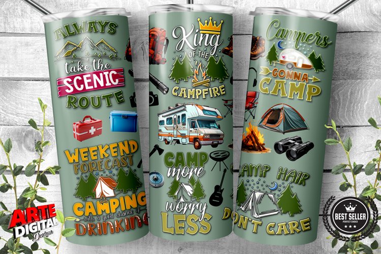 Camping tumbler wrap, Lets Go Camping, Sublimation wrap