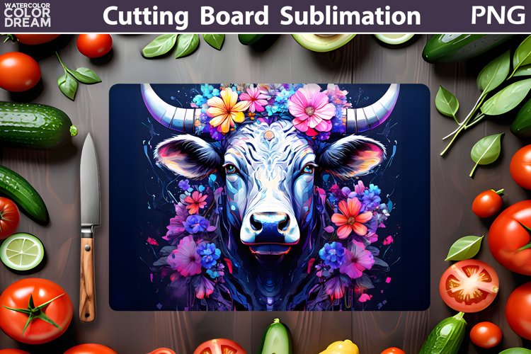 Cow Floral Cutting Board | Farm Cow Glasses Cutting Board
