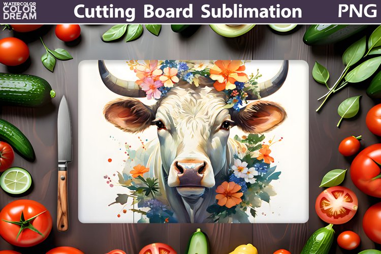 Cow Floral Cutting Board | Farm Cow Glasses Cutting Board