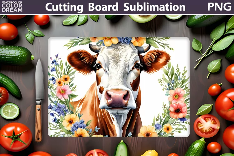 Cow Floral Cutting Board | Farm Cow Glasses Cutting Board