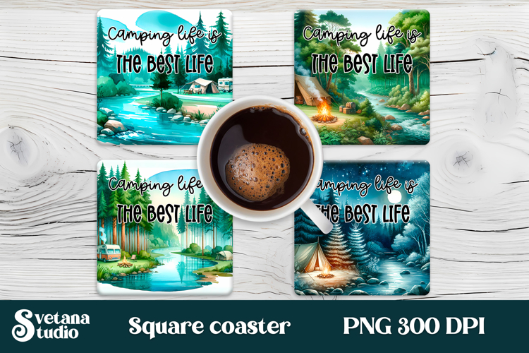 Camping square coaster | Summer coaster | Coaster PNG