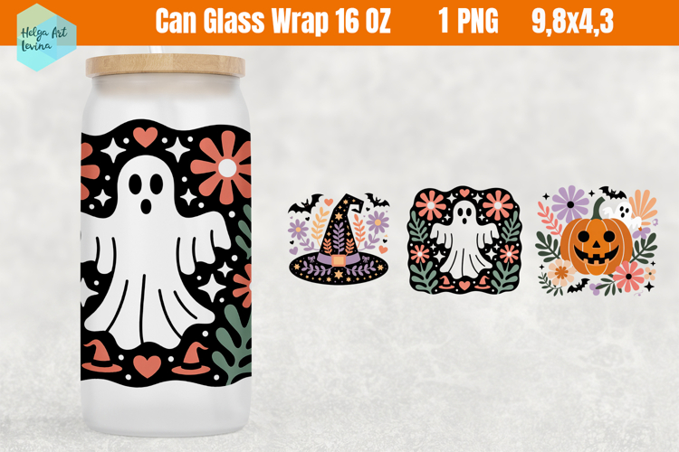 Cute Halloween Libbey Can Glass PNG 16 OZ