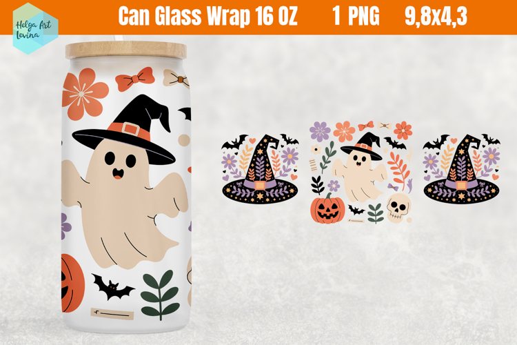 Cute Halloween Libbey Can Glass PNG 16 OZ