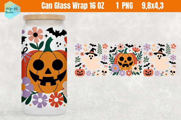 Cute Halloween Libbey Can Glass PNG 16 OZ