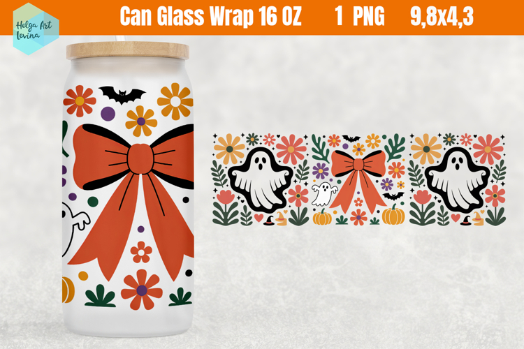 Cute Halloween Libbey Can Glass PNG 16 OZ