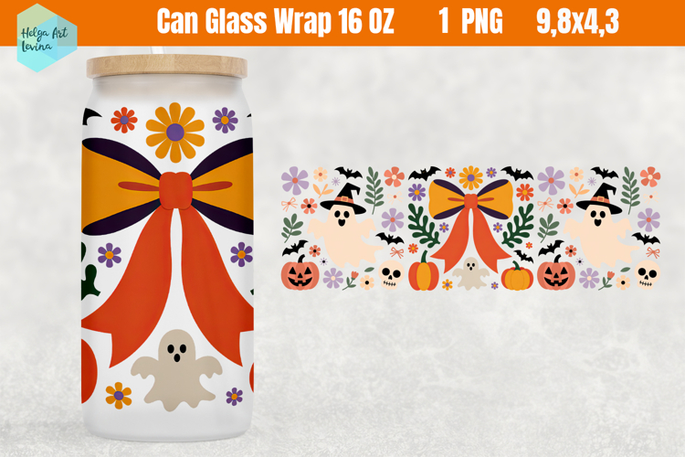 Cute Halloween Libbey Can Glass PNG 16 OZ
