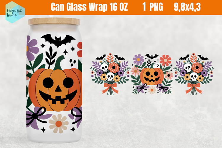 Cute Halloween Libbey Can Glass PNG 16 OZ