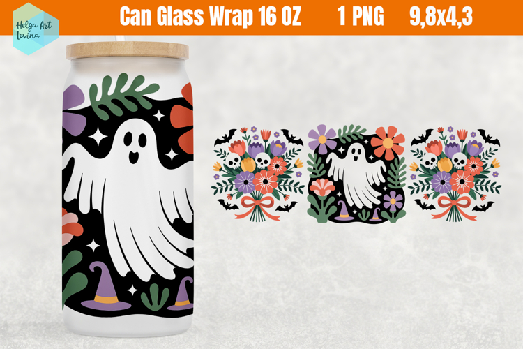 Cute Halloween Libbey Can Glass PNG 16 OZ