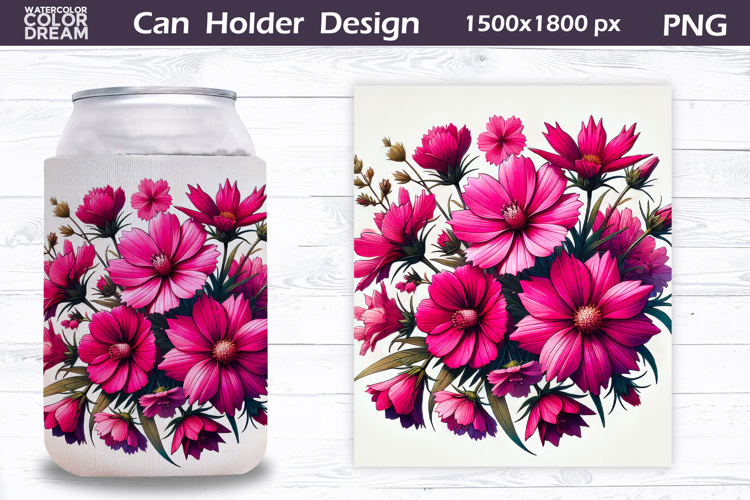 Pink Floral Can Cooler Wrap | Wildflowers Can Holder