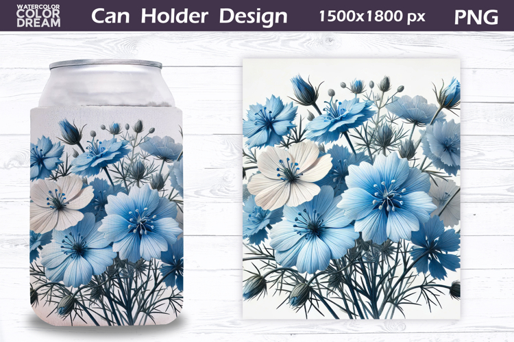 Blue Floral Can Cooler Wrap | Wildflowers Can Holder