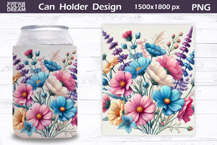 Pastel Floral Can Cooler Wrap | Wildflowers Can Holder