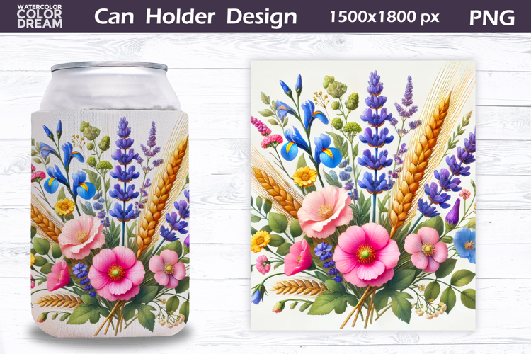 Pastel Floral Can Cooler Wrap | Wildflowers Can Holder
