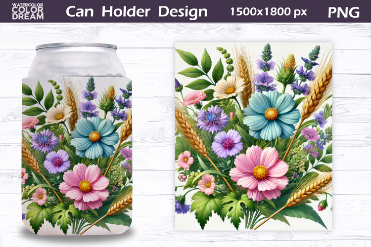 Pastel Floral Can Cooler Wrap | Wildflowers Can Holder