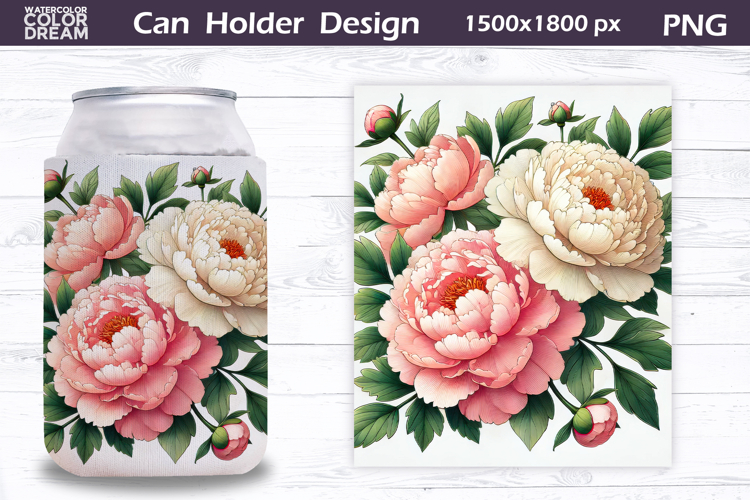 Pink Peony Can Cooler Wrap | Floral Can Holder