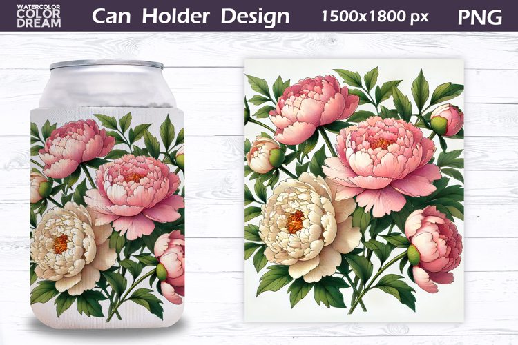 Pink Peony Can Cooler Wrap | Floral Can Holder