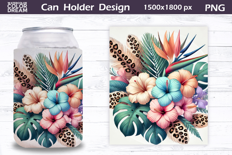 Pastel Tropical Floral Can Cooler | Wildflowers Can Holder