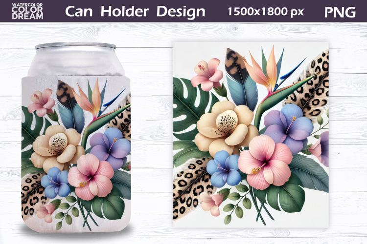 Pastel Tropical Floral Can Cooler | Wildflowers Can Holder