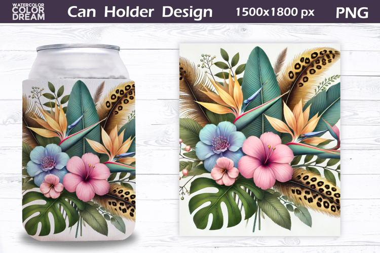 Pastel Tropical Floral Can Cooler | Wildflowers Can Holder