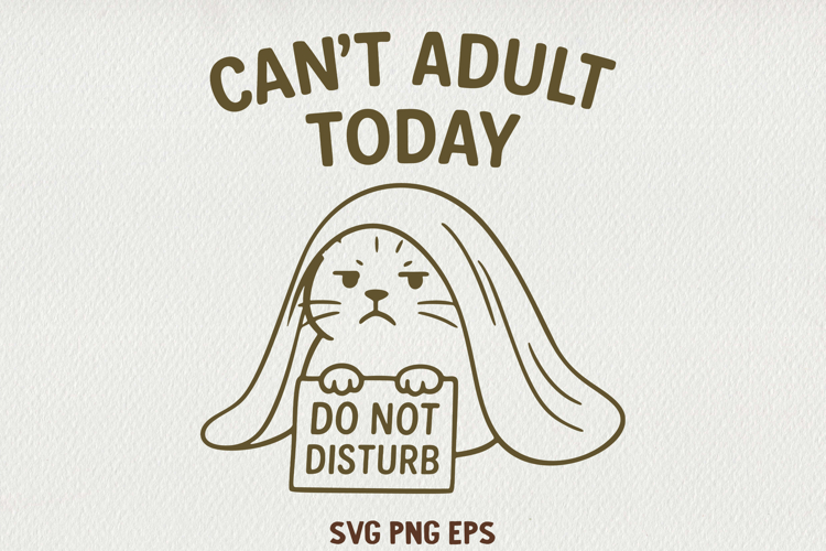 Sarcastic Cat Illustration Funny Lazy Line Art Kitty SVG PNG