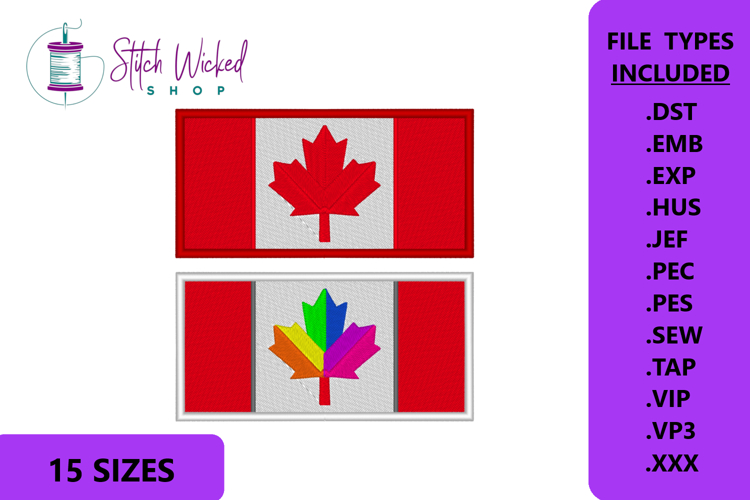 Canada Flag Embroidery Design, 15 Sizes Included
