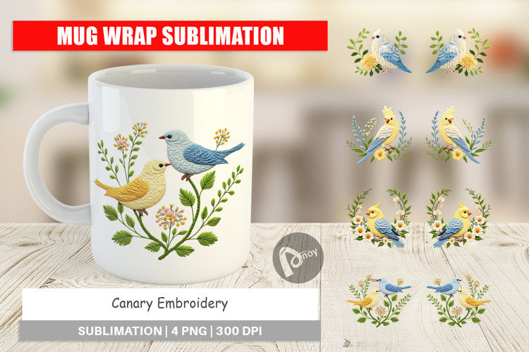 Mug Wrap Canary Embroidery