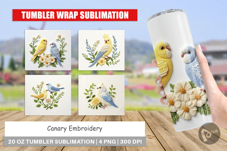 Tumbler Canary Embroidery