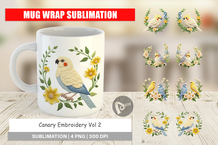 Mug Wrap Canary Embroidery