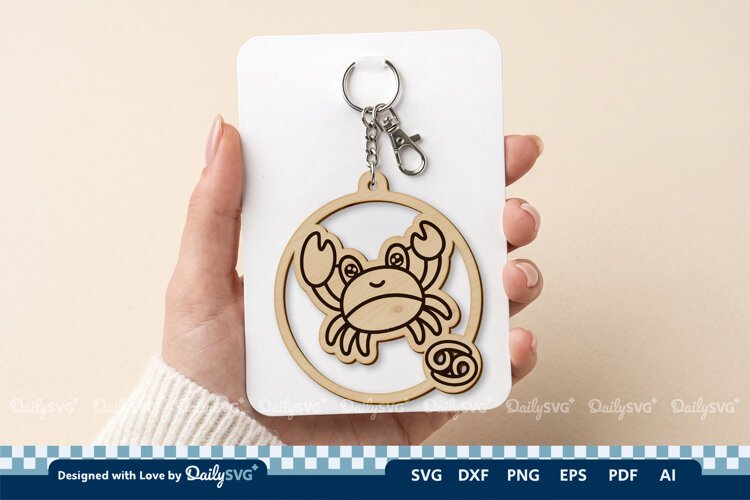 Cute Zodiac Keychain SVG | Cancer Astrology Design example image 1