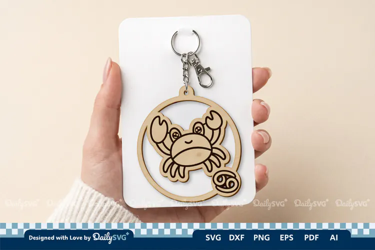 Cute Zodiac Keychain SVG | Cancer Astrology Design
