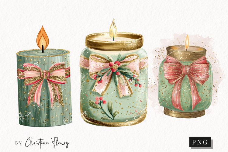 Brush Stroke Christmas Candle Clipart | Preppy Christmas PNG