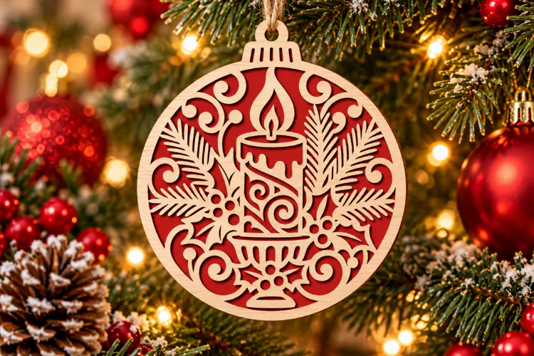 Candle Christmas Ornament SVG, Laser Cut Glowforge File