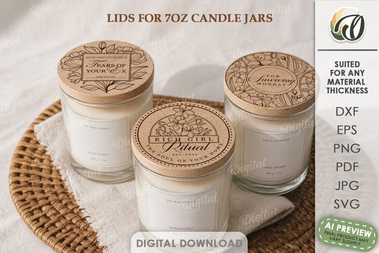 Candle Cup Tops Laser Cut. Candle Jar Lid Decor SVG example image 1