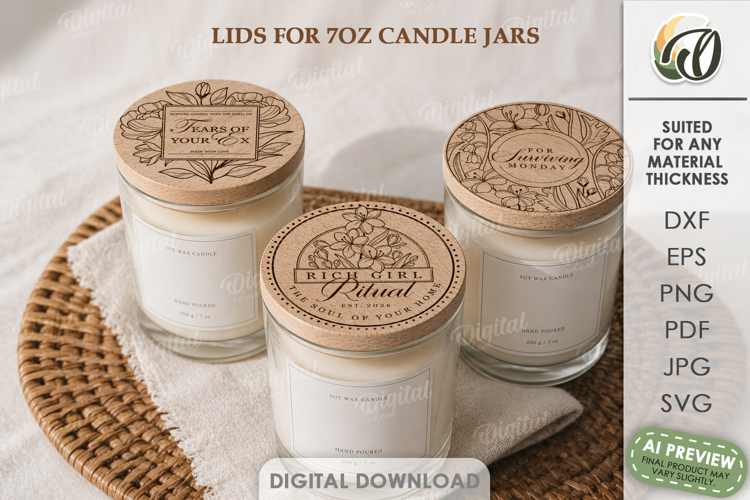 Candle Cup Tops Laser Cut. Candle Jar Lid Decor SVG