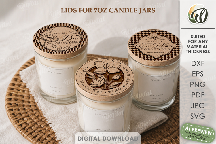 Candle Cup Tops Laser Cut. Candle Jar Lid Decor SVG