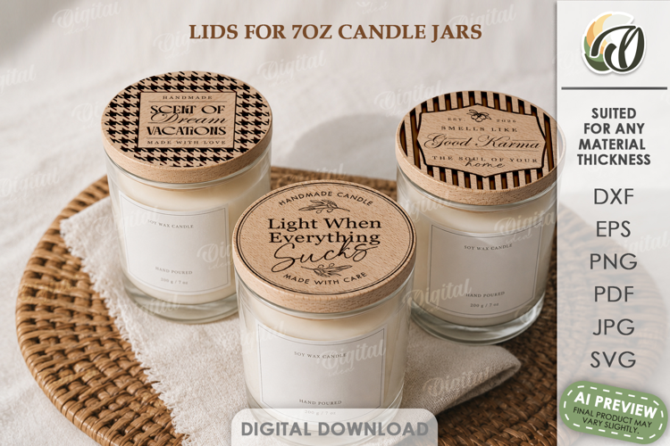 Candle Cup Tops Laser Cut. Candle Jar Lid Decor SVG