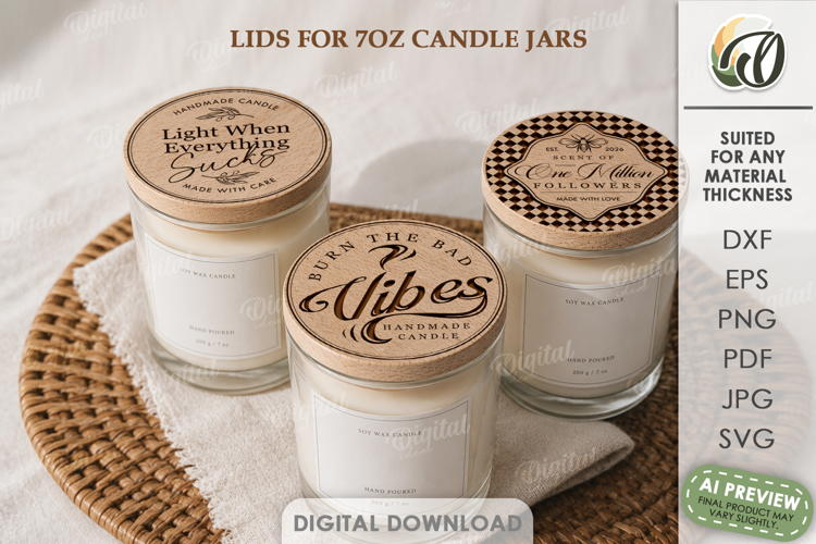 Candle Cup Tops Laser Cut. Candle Jar Lid Decor SVG