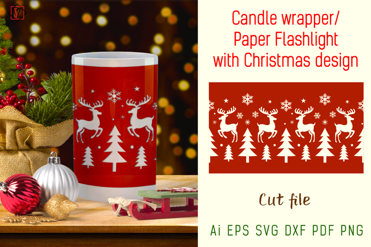 Candle wrapper_ Paper Flashlight with Christmas design