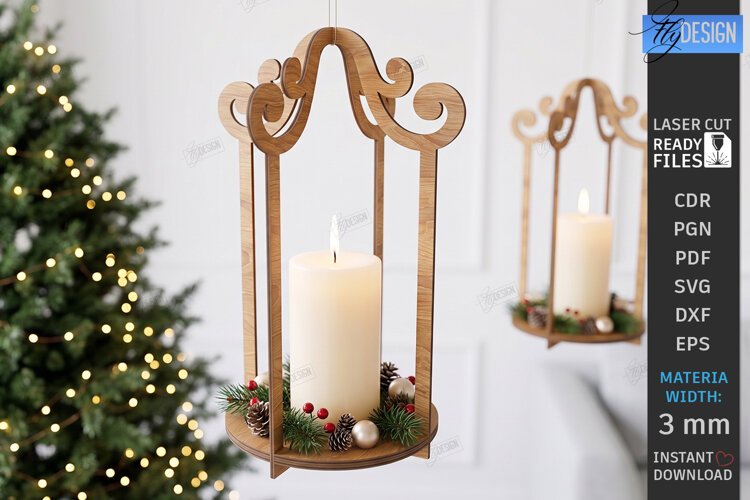 Wooden Hanging Candle Holder Laser Cut | Christmas Lantern example image 1