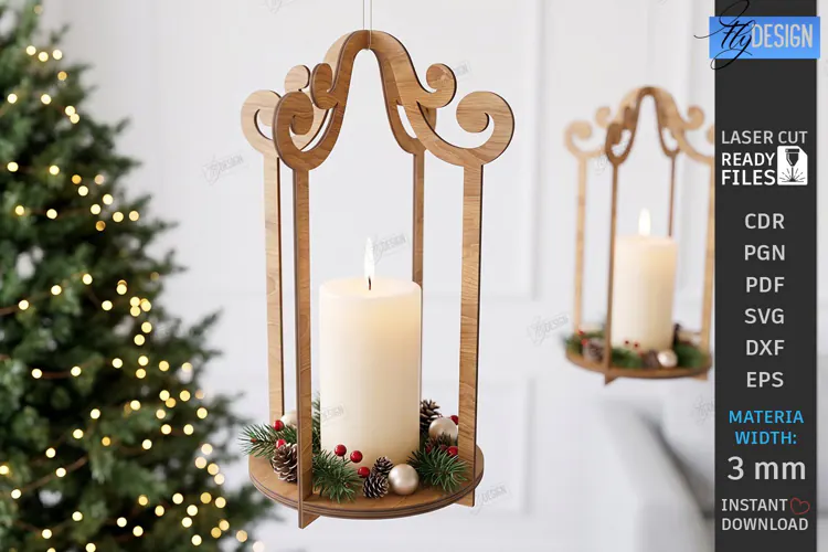 Wooden Hanging Candle Holder Laser Cut | Christmas Lantern